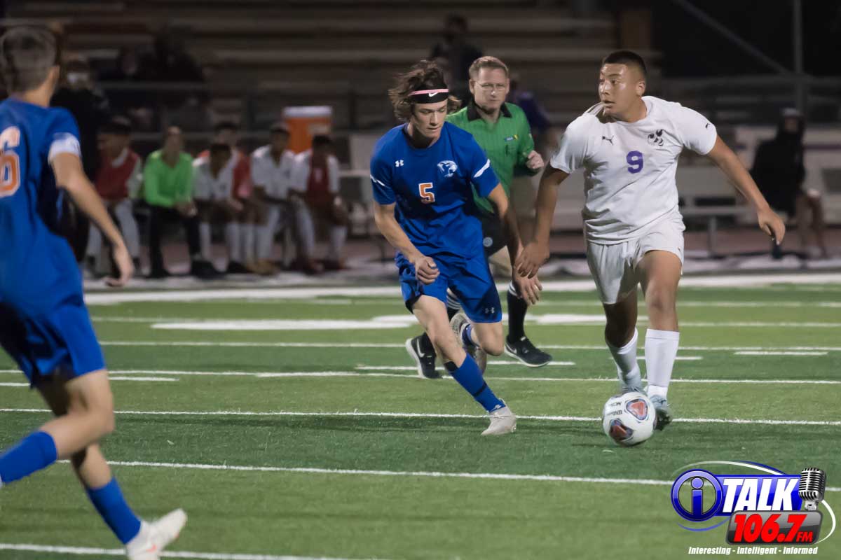 Blue Ridge Midfielder Cesar Bonilla Advances up the Pitch While Looking for Someone to Pass To.  2020 2A Sate Soccer Championship.