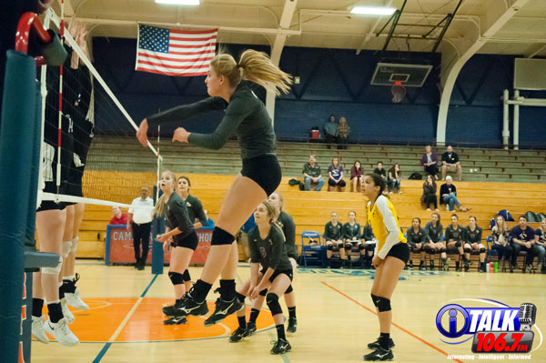Blue Ridge Outside Hitter Ellie Berges crushes a ball for a kill during the opening round of the 2018 3A State Volleyball Tournament against Valley Christian. Blue Ridge lost 3 sets to 2. Photo Credit: Camden Smith - iTalk 106.7 FM