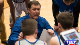 Snowflake Head Coach Andy Wood Huddles with his team during a time out in the 2020 3A State Play-offs.