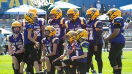 Minors NAYFL Blue Ridge Yellowjackets Huddle during a regular season game. Photo Credit: Nachu LIonel - Facebook Link: https://www.facebook.com/photo/?fbid=1499332881256403&set=pcb.1499334804589544